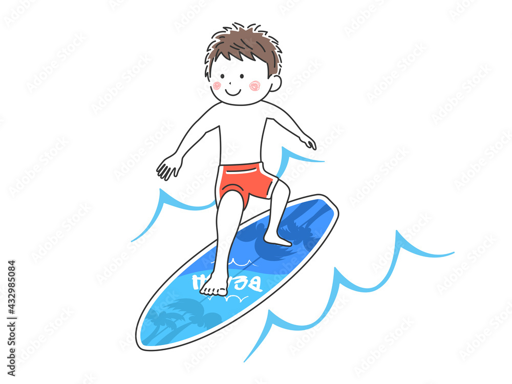 サーフィンをする男性のイラスト