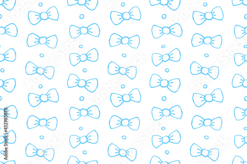 Seamless pattern with bows, asymmetric random polka dots, bubbles or buttons. Cute fun simple abstract vector background, texture for fabric, wrapping paper, kids design