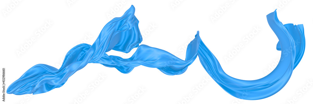 Beautiful flowing fabric of blue wavy silk or satin. 3d rendering image. Beautiful flowing fabric of blue wavy silk or satin. 3d rendering image.