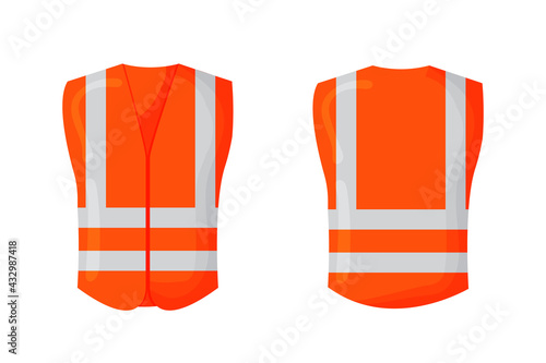 Orange reflective safety vest for people isolated vector front and back for promotion on the white background