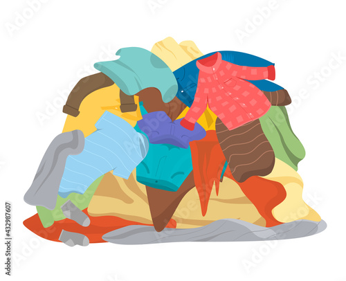 Cartoon Color Dirty Clothes Pile Concept Flat Design Style. Vector