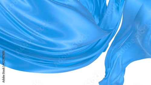 Beautiful flowing fabric of blue wavy silk or satin. 3d rendering image.