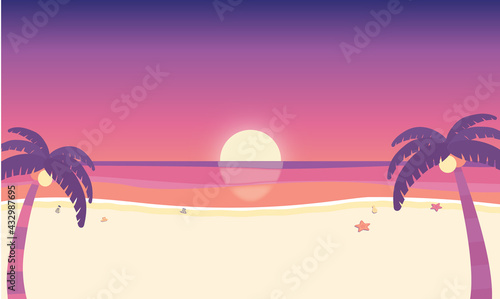 夏 夕暮れの海辺 サンセット 背景素材 ベクターイラスト