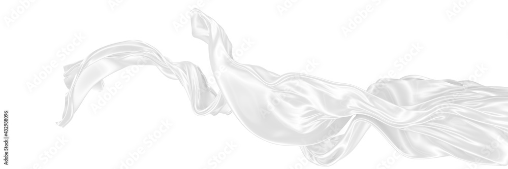 Beautiful flowing fabric of white wavy silk or satin. 3d rendering image. Beautiful flowing fabric of white wavy silk or satin. 3d rendering image.