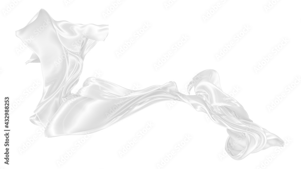 Beautiful flowing fabric of white wavy silk or satin. 3d rendering image. Beautiful flowing fabric of white wavy silk or satin. 3d rendering image.