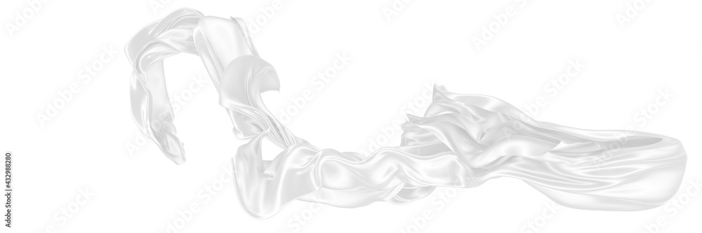 Beautiful flowing fabric of white wavy silk or satin. 3d rendering image. Beautiful flowing fabric of white wavy silk or satin. 3d rendering image.