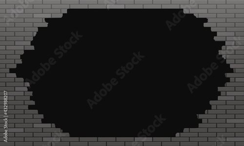 Brick wall with a black hole. Template for copy space.