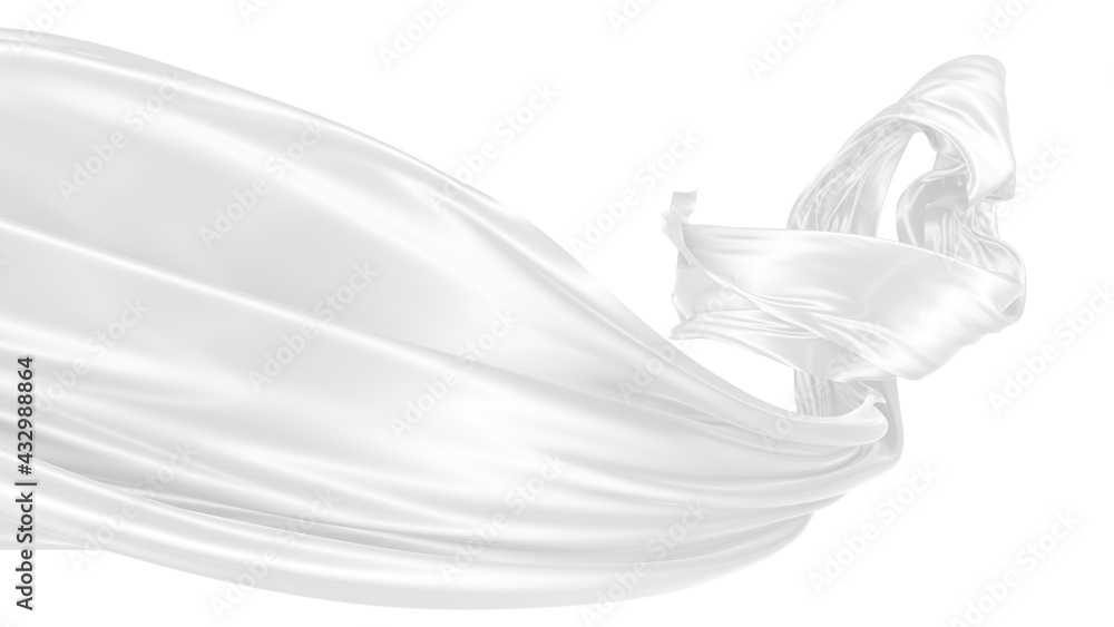 Beautiful flowing fabric of white wavy silk or satin. 3d rendering image. Beautiful flowing fabric of white wavy silk or satin. 3d rendering image.
