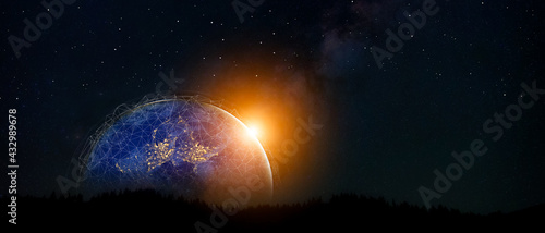 Global connection The best in the world of wireless connections Best Earth has a line between the atmosphere, stars and nature. Elements of this image furnished by NASA. Effect motion blur.