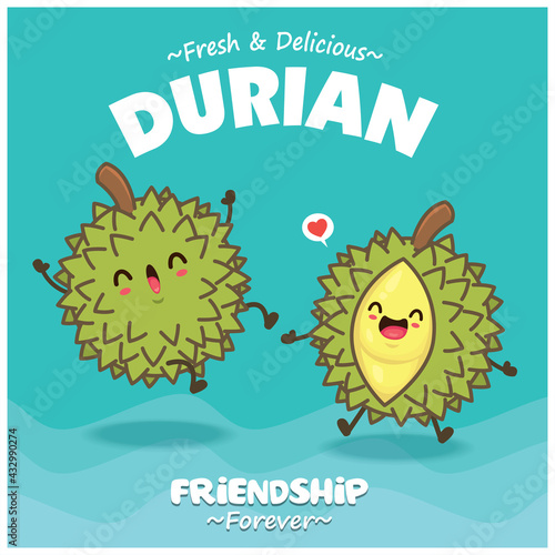 Vintage food poster design with durian character.