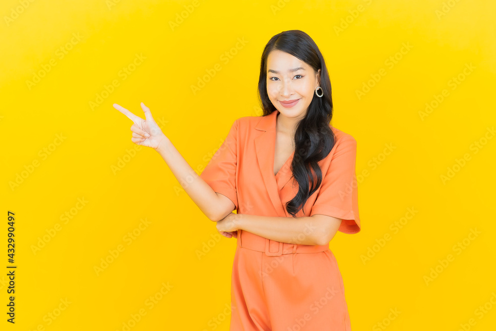 Portrait beautiful young asian woman smile with action Portrait beautiful young asian woman smile with action