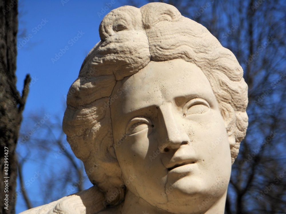 Obraz premium Bust in the Lower Park of Peterhof. Roman style sculptures. The beauty of the architecture of the sculptors.