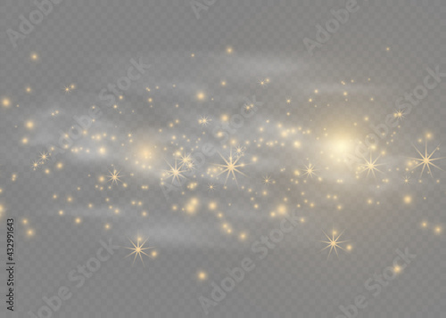 Light effect. Background of sparkling particles. Glittering elements on a transparent background.