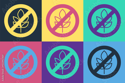 Pop art Gluten free grain icon isolated Pop art background. No wheat sign. Food intolerance symbols. Vector