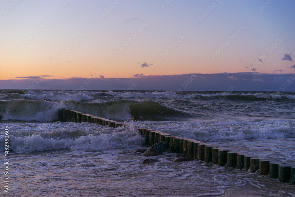 Baltic sea, front scenic view of waves on the beach, travel and summer panoramic background, web banner