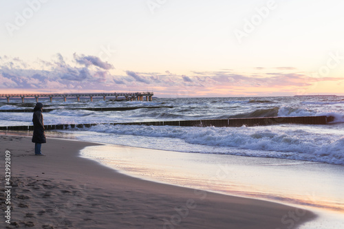 Baltic sea, front scenic view of waves on the beach, travel and summer panoramic background, web banner