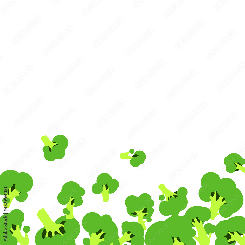 White background with vector green flat broccoli White background with vector green flat broccoli