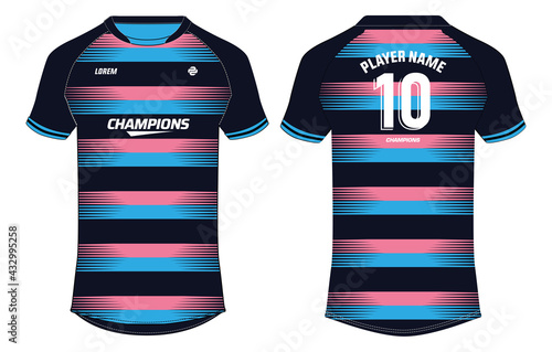 Sports jersey t shirt design concept vector template, Raglan Round neck tees football jersey concept with front and back view for Cricket, soccer, Volleyball, Rugby, tennis and badminton uniform