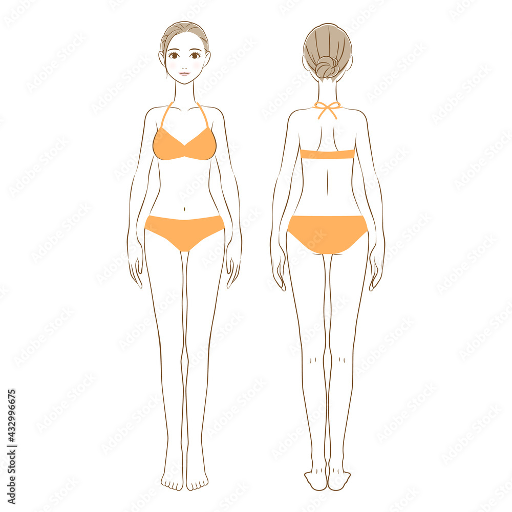 水着を着た女性の全身イラスト 正面と後ろ姿 01 Stock Vector Adobe Stock