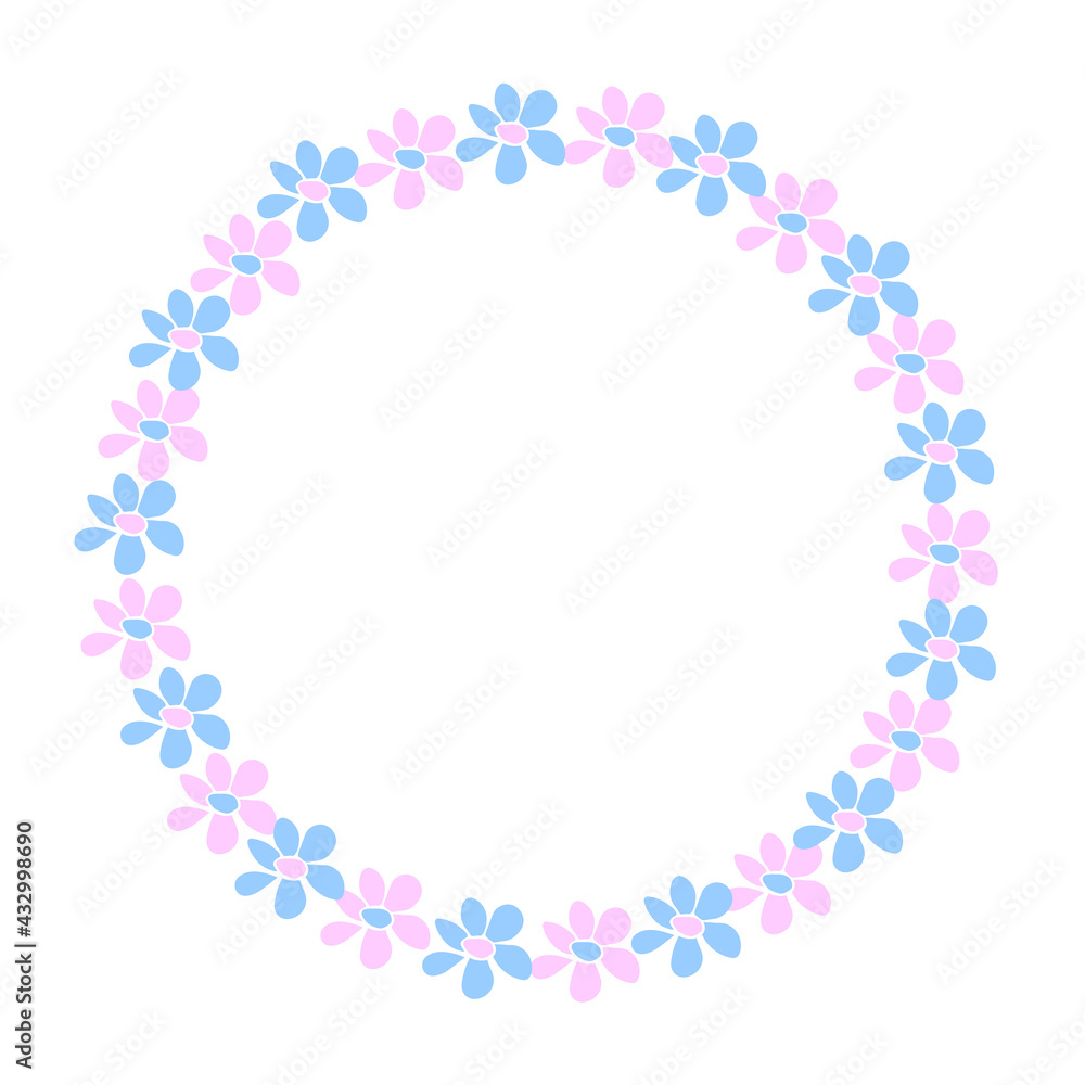 Vector frame, border with flowers in flat style. Cute simple summer background, decoration for invitation, greeting card, wedding