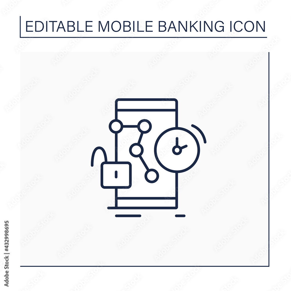 Request new pin line icon. Changing password to protection banking account. Saving money. Online mobile banking service concept. Isolated vector illustration.Editable stroke Request new pin line icon. Changing password to protection banking account. Saving money. Online mobile banking service concept. Isolated vector illustration.Editable stroke
