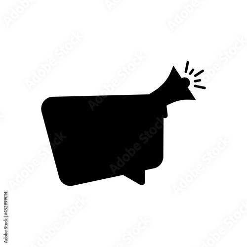 loudspeaker or megaphone with speech bubble solid black icon. Call to Action message. Message bubble.Speech bubble. Bubble template. Action promotion and advertising. Illustration logo Vector EPS 10