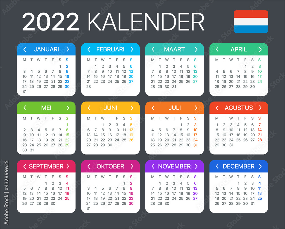 2022 Calendar - vector template graphic illustration - Netherlands version 2022 Calendar - vector template graphic illustration - Netherlands version