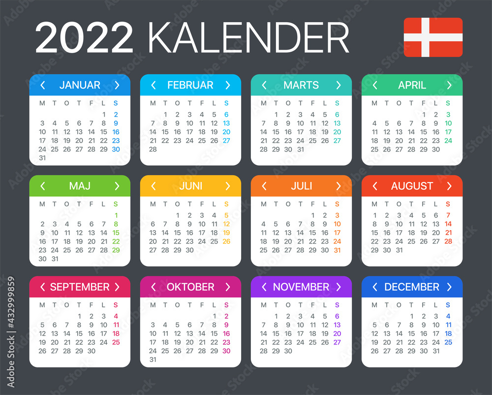2022 Calendar - vector template graphic illustration - Danish version 2022 Calendar - vector template graphic illustration - Danish version
