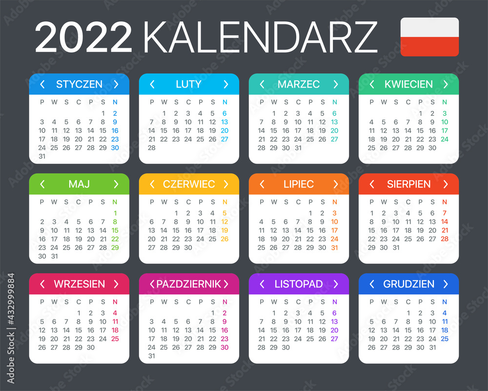 2022 Calendar - vector template graphic illustration - Poland version 2022 Calendar - vector template graphic illustration - Poland version