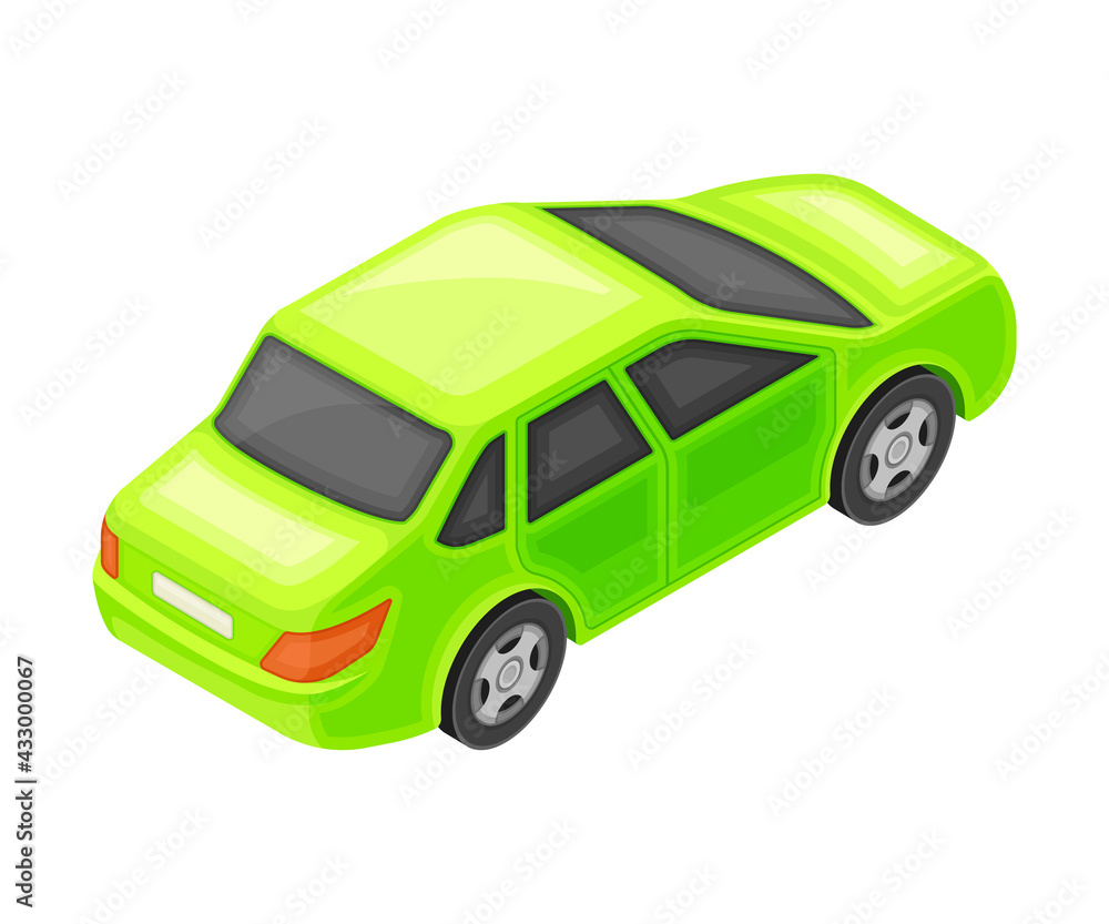 Green Sedan or Saloon as Passenger Car and Urban Transport Isometric Vector Illustration