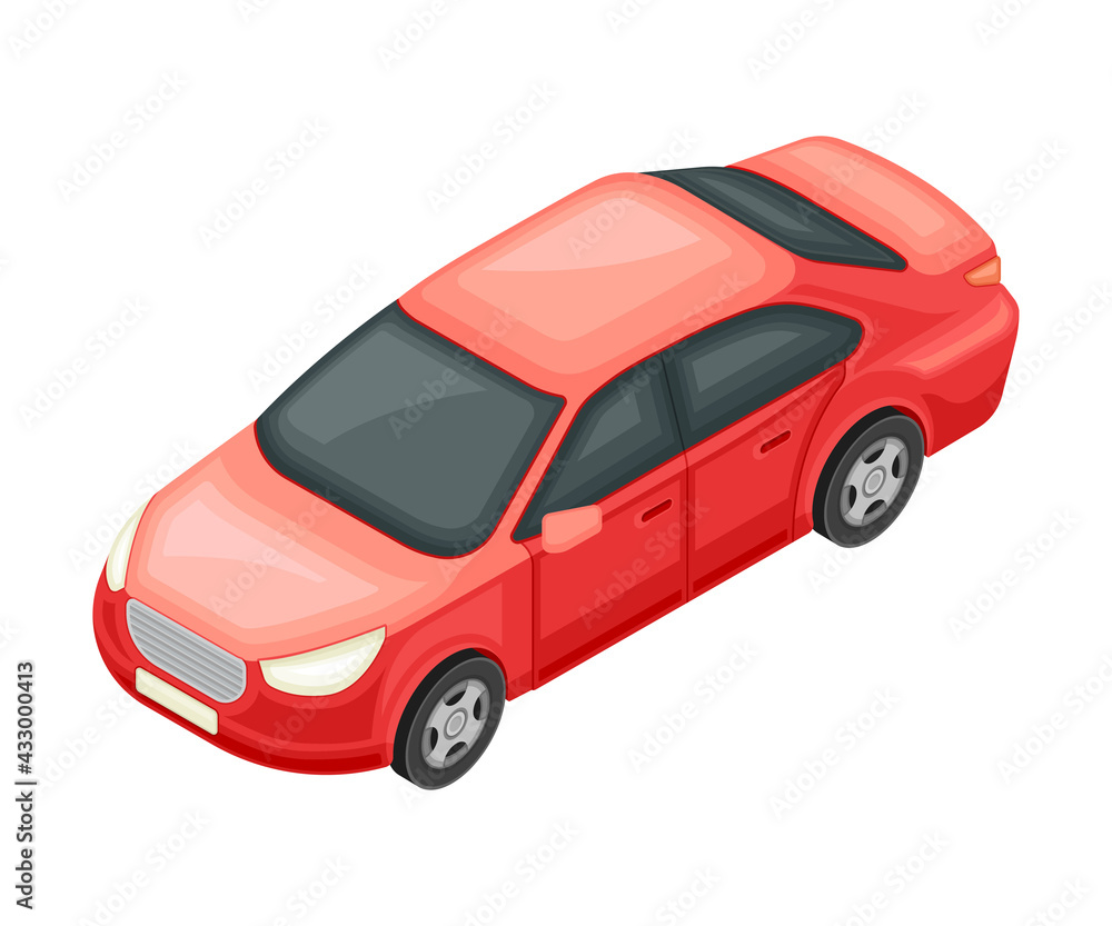 Red Sedan or Saloon as Passenger Car and Urban Transport Isometric Vector Illustration Red Sedan or Saloon as Passenger Car and Urban Transport Isometric Vector Illustration