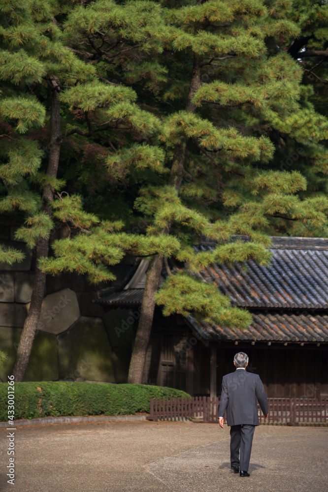 Fototapeta premium Ancient japanese building in garden of autumn trees