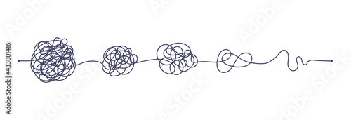Chaos simplifying, problem solving and business solution searching challenge concept vector illustration set. Complex and easy simple way from start to end. Hand drawn doodle scribble chaos path lines