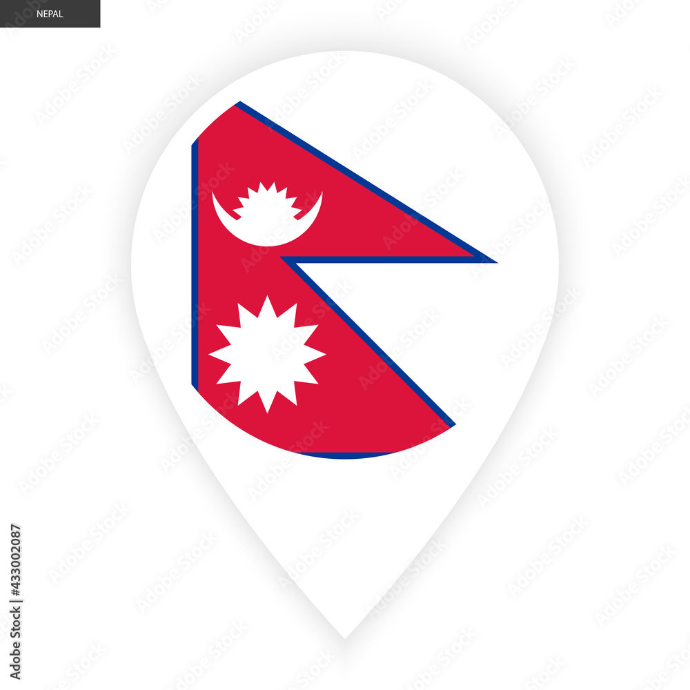 Nepal marker icon flag with shadow on white background. Nepal pin icon flag with white border on white background. Nepal marker icon flag with shadow on white background. Nepal pin icon flag with white border on white background.