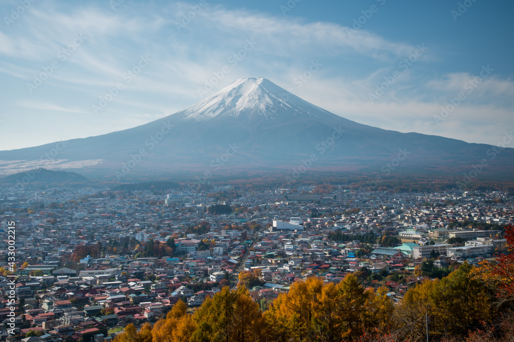 Beautiful autumn scene of Mt.Fuji-san in Arakura Sengen Shrine, Japan