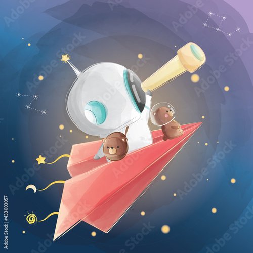 Little Astronaut Boy Using a Telescope
