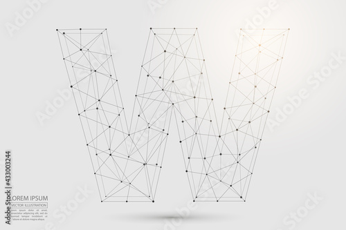 Abstract letters font is composed of three-dimensional triangles, lines, dots and spider webs of connections. Vector illustration eps 10.
