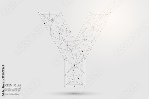 Abstract letters font is composed of three-dimensional triangles, lines, dots and spider webs of connections. Vector illustration eps 10.