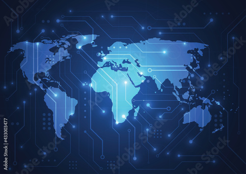 Fototapeta Naklejka Na Ścianę i Meble -  Global network connection. World map point and line composition concept of global business. Vector Illustration