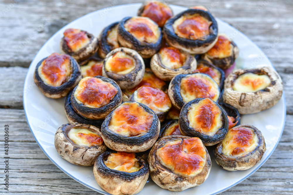  Delicious   Homemade Baked champignon caps stuffed with   bacon and cheese 