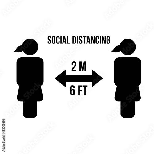 Social distancing icon vector symbol of keep safe distance sign in a glyph pictogram illustration