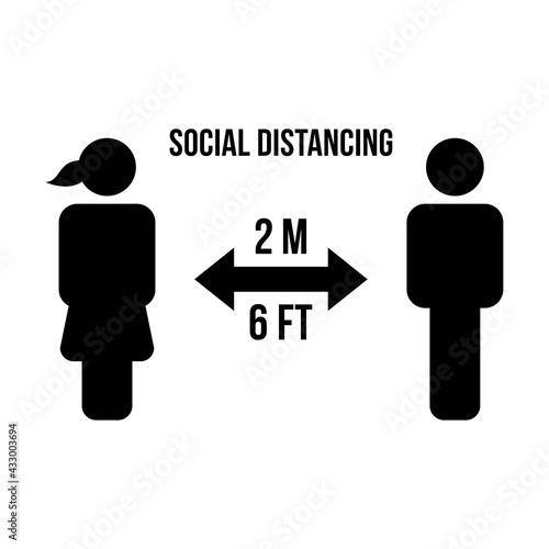 Social distancing icon vector symbol of keep safe distance sign in a glyph pictogram illustration