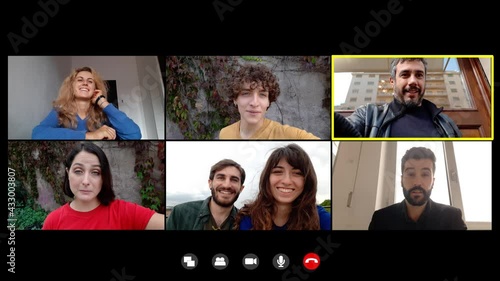 Wallpaper Mural virtual meeting - young man in video call speaks with his colleagues about work Torontodigital.ca