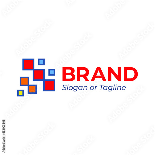 Logo template vector with 2 object square theme colored light blue, red, yellow, and orange