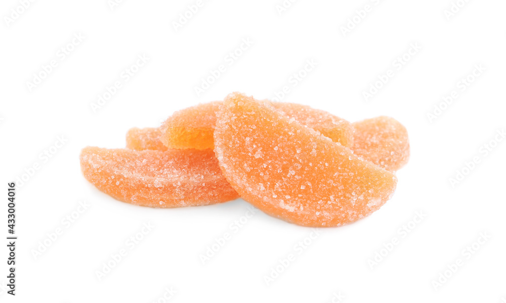 Sweet orange jelly candies on white background Sweet orange jelly candies on white background