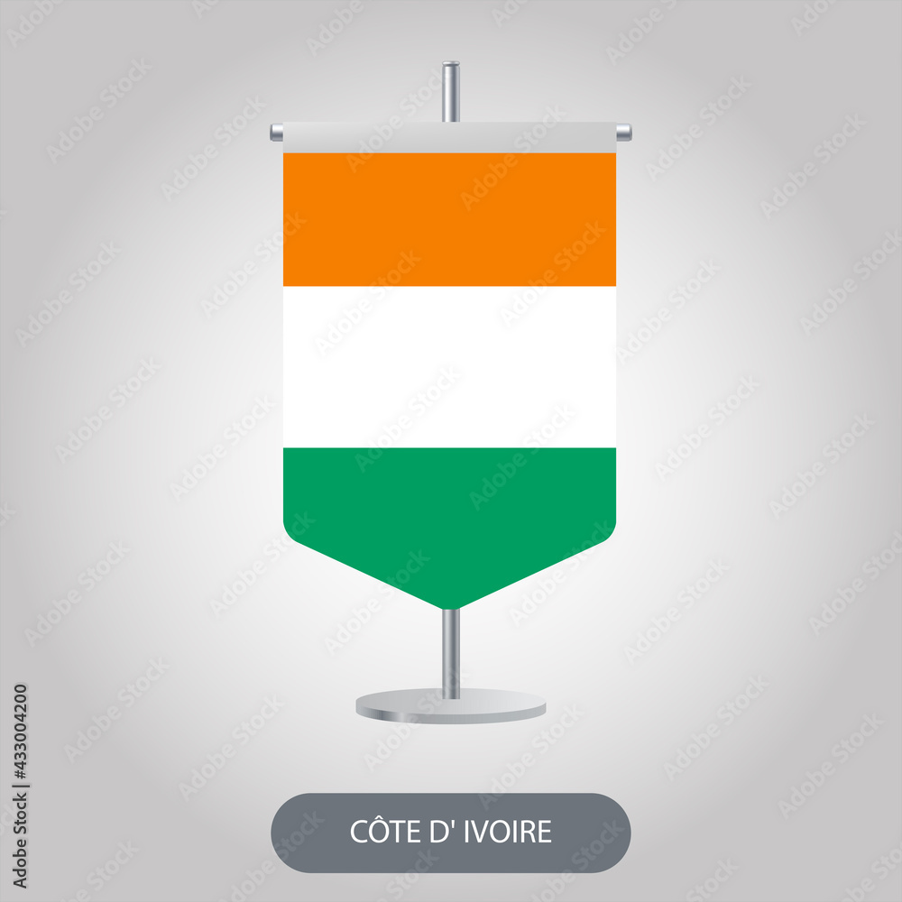 Ivory Coast vertical desk flag on light grey background. Côte d'Ivoire vertical table flag on grey background. Ivory Coast vertical desk flag on light grey background. Côte d'Ivoire vertical table flag on grey background.