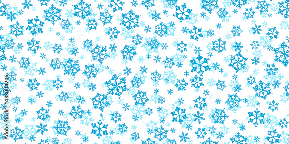 Winter seamless pattern with blue snowflakes on white background. Vector illustration for fabric, textile wallpaper, posters, gift wrapping paper. Christmas vector illustration. Falling snow Winter seamless pattern with blue snowflakes on white background. Vector illustration for fabric, textile wallpaper, posters, gift wrapping paper. Christmas vector illustration. Falling snow