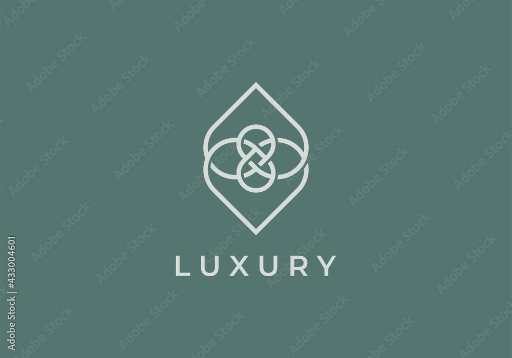Luxury elegant flower logo linear line art monogram style. Flower symbol. Beauty, spa, salon, cosmetics or boutique logo and more business.
