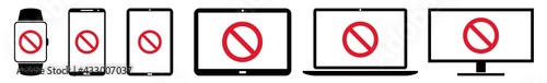Display prohibition sign prohibited stop access ban no danger Icon Devices Set | Web Screen forbidden warning not allowed do not Device Online | Laptop Vector | Mobile | PC Computer Sign Isolated