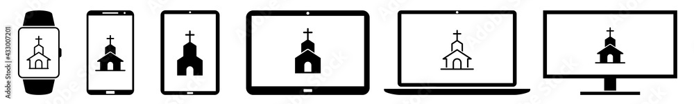Display Church, Churches, Catholic, Christian Icon Devices Set | Web Screen Cathedral, Chapel Device Online | Laptop Vector Illustration | Mobile Phone | PC Computer Smartphone Tablet Sign Isolated Display Church, Churches, Catholic, Christian Icon Devices Set | Web Screen Cathedral, Chapel Device Online | Laptop Vector Illustration | Mobile Phone | PC Computer Smartphone Tablet Sign Isolated